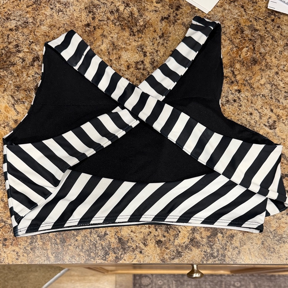 Albion Black and White Striped High Neck Bikini Top - Picture 2 of 3